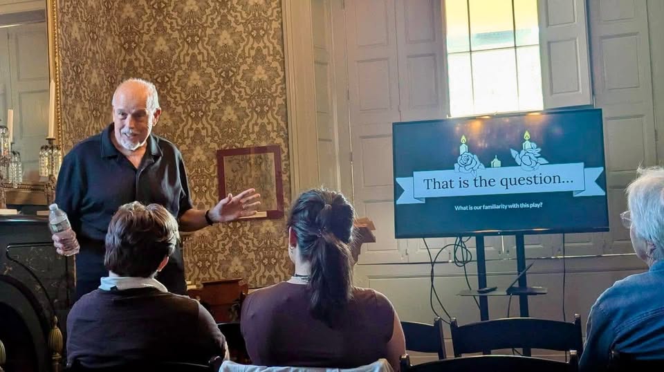 Tony Silvia presenting on Shakespeare's Hamlet at the Rotch-Jones-Duff House in New Bedford, Massachusetts